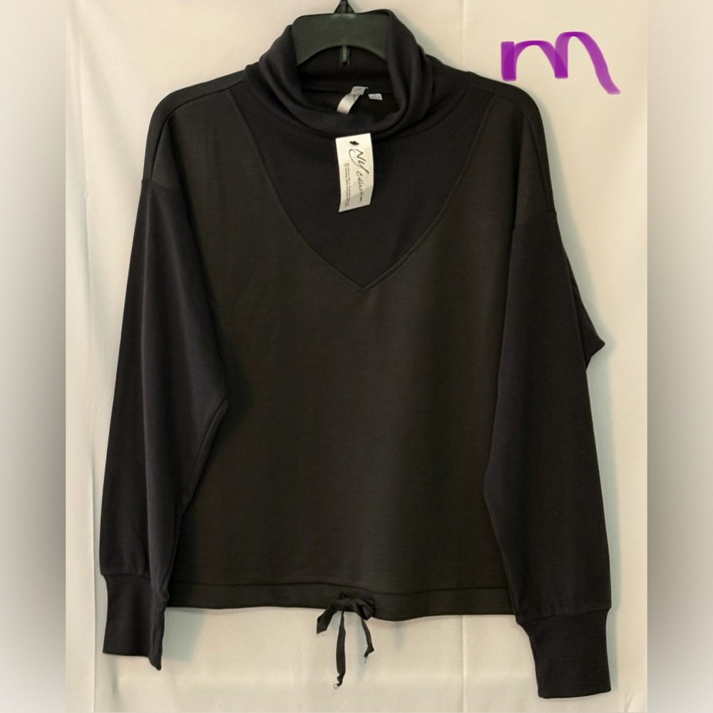 NY Collection Black Cowl Neck Sweatshirt